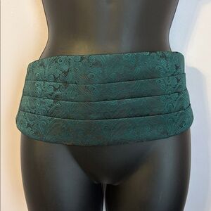 Alizeal Green Black Jacquard Paisley Cummerbund with Pocket Square OS